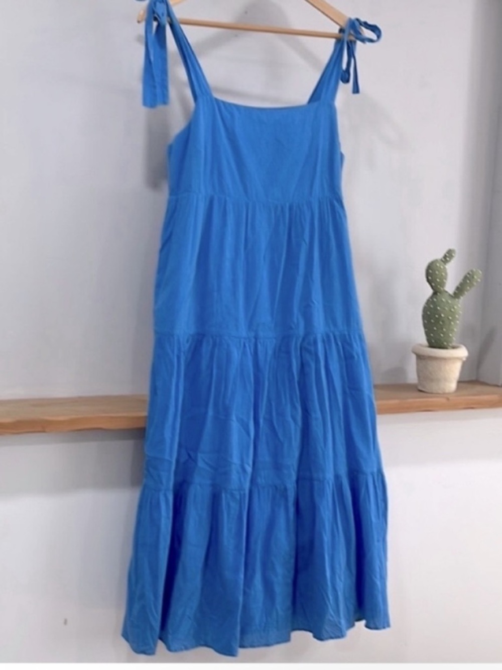 Madewell Blue Cotton Sleeveless Tiered Tie Straps Dress, Size M, NWT